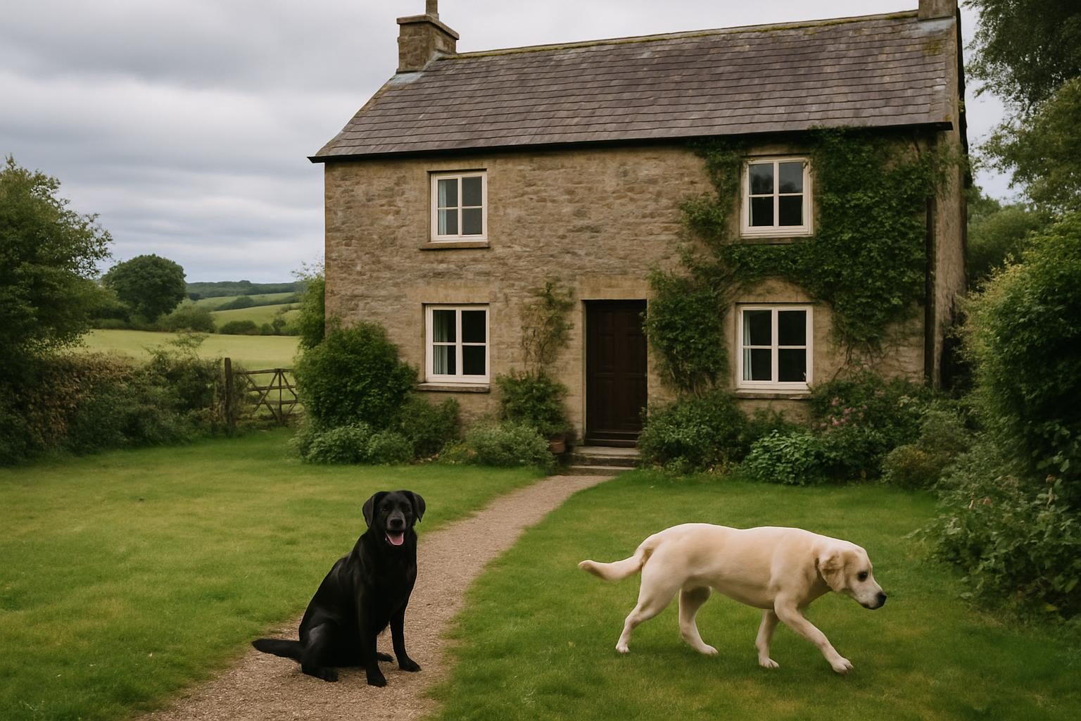 Home dog boarding records: locked filing cabinet and encrypted tablet on a kitchen table with dog lead and vaccination paperwork, showing secure record-keeping and care.